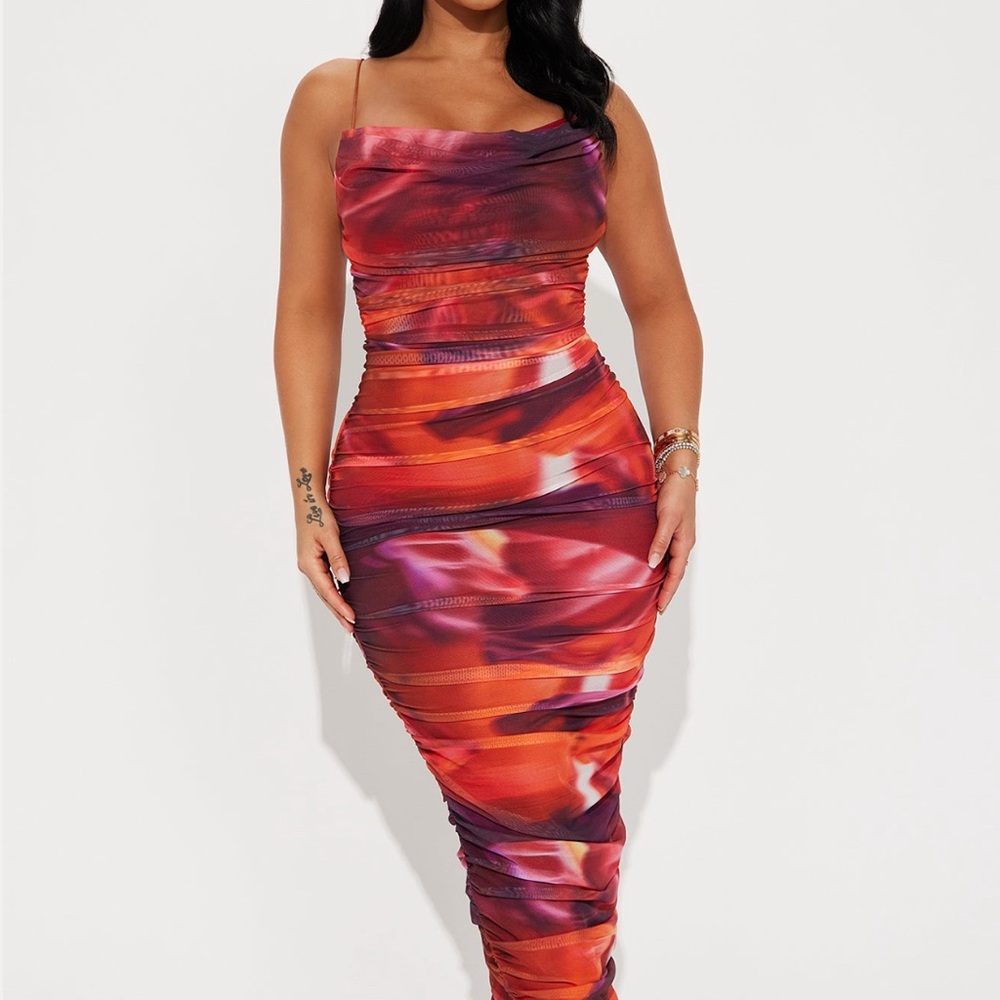 Fashion Nova Red and Purple Midi Dress